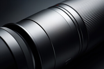 Camera lens seen in close-up on a table. Suitable for photography and technology-related projects