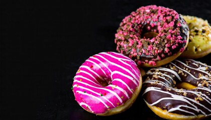  colorful set of donuts with chocolate, pink, with stripes 