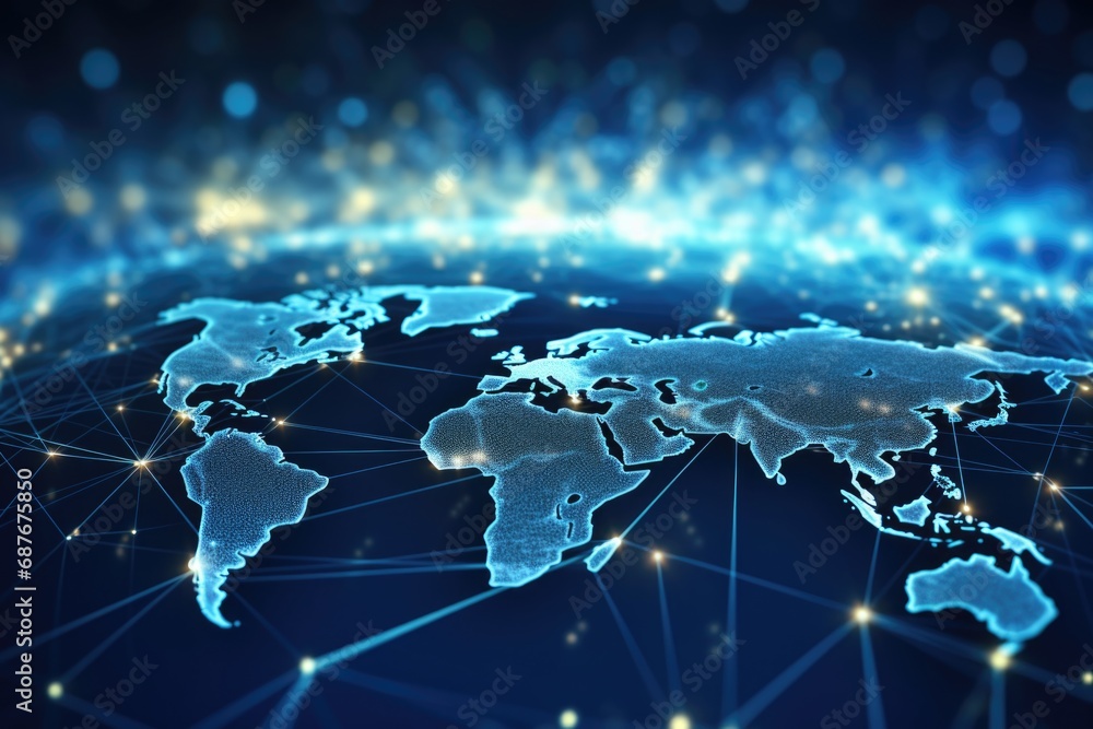 Poster a map of the world displayed on a blue background. suitable for various uses