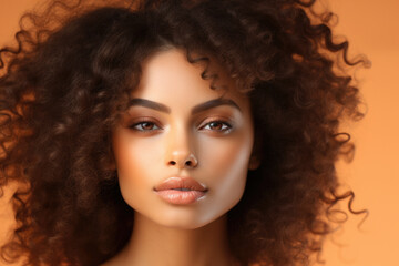 Fototapeta premium Close up shot of woman with curly hair. Can be used for beauty, fashion, or lifestyle concepts.