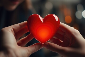 A person holding a red heart in their hands. Suitable for expressing love, affection, and emotions. Can be used in various contexts