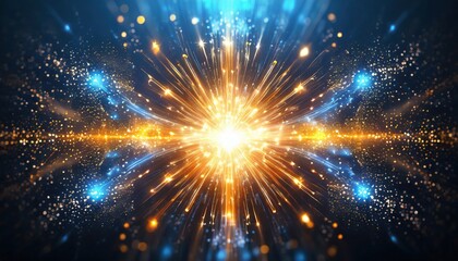  Glowing Energy. Abstract Background of Bursting Light and Particles