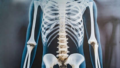 Human skeleton with view on the spine bones XRay - obrazy, fototapety, plakaty