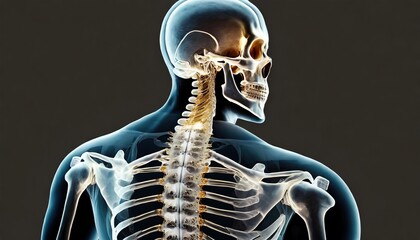 Human skeleton with view on the spine bones XRay