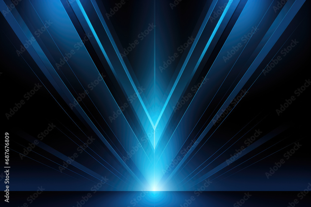 Poster striking image of bright blue light shining on black background. perfect for adding pop of color and