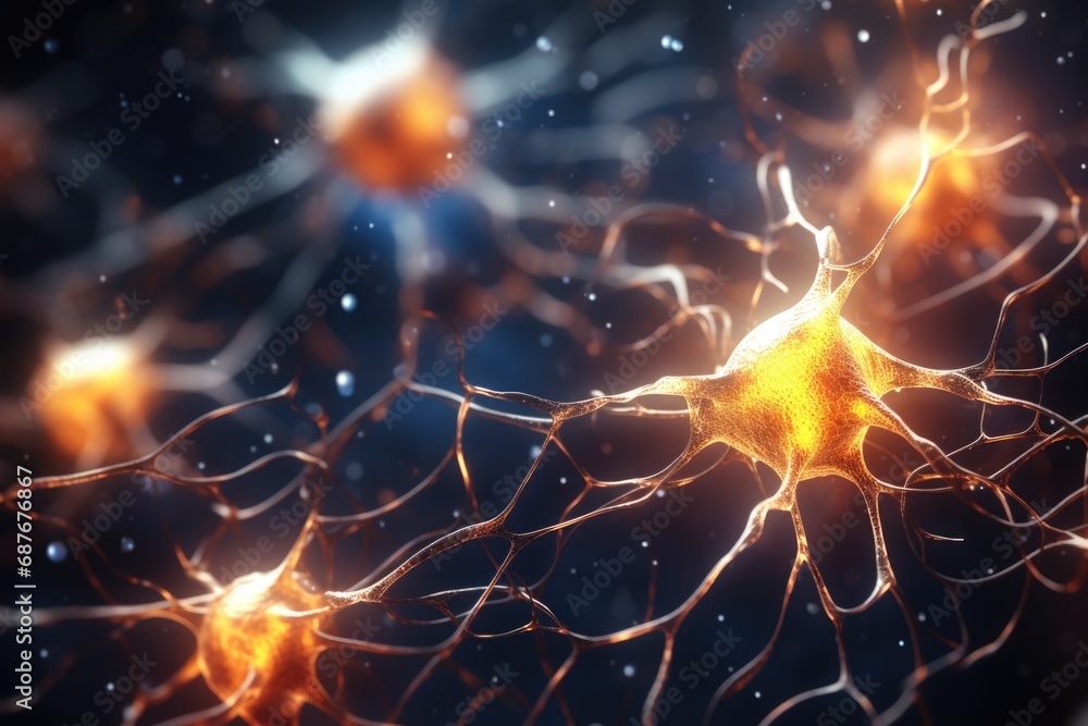 Poster a detailed view of interconnected neurons. this image can be used to illustrate the structure and fu