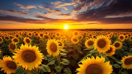 A field of blooming sunflowers, their vibrant petals reaching towards the sun in celebration of life.