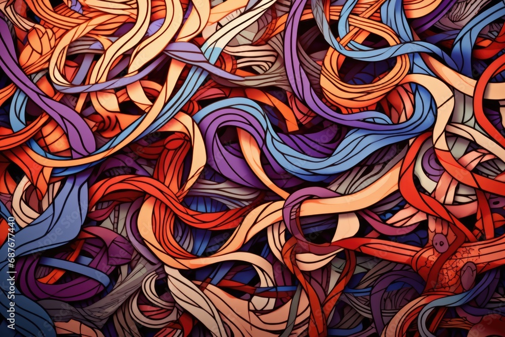 Poster a vibrant pile of colorful ribbons. perfect for adding a pop of color and fun to any project or even
