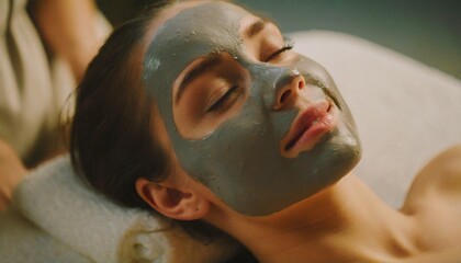 : Refreshing Spa Experience Woman Engaging in Facial Clay Mask Application