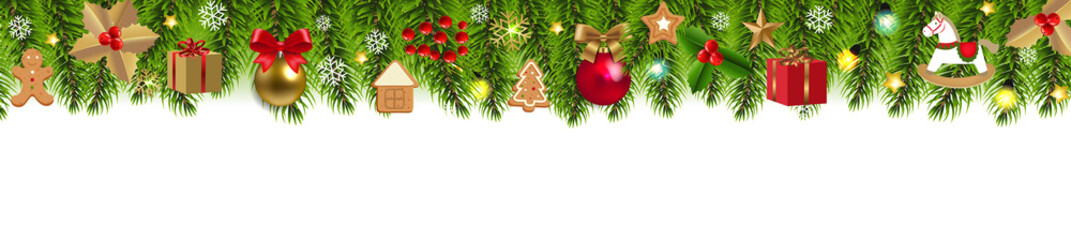Obraz na płótnie Canvas Christmas Panorama With Fir Tree White Background