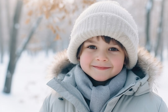 Young child dressed in winter coat and hat. This picture can be used to depict winter activities and clothing.