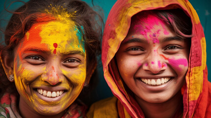 Faces of Joy: Expressive portraits of people with their faces smeared in an array of colors, showcasing the happiness and unity that Holi brings.