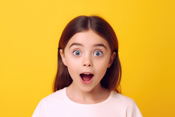 Young girl with surprised expression on her face. This image can be used to depict surprise, shock, or astonishment.