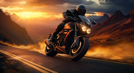 a motorcycle rider clinging onto a mountain road,
