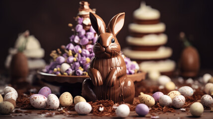 Fototapeta na wymiar Graphic banner of easter chocolate easter bunny