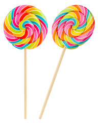 Colorful lollipop isolated on white background, full depth of field