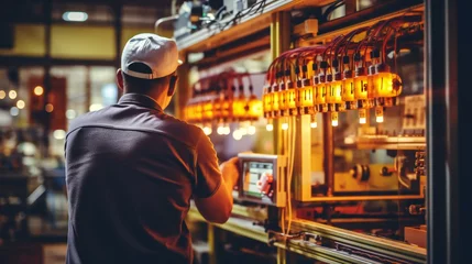 Foto op Canvas A bartender pouring a cold beer from the tap into a glass at a bar, creating a vibrant scene of socializing, nightlife, and beverage service in a pub or restaurant setting © Rabbi