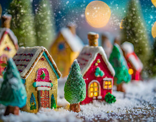 A miniature fabric winter village scene