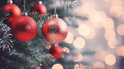 Fototapeta premium a christmas tree ornament hanging on a christmas tree 