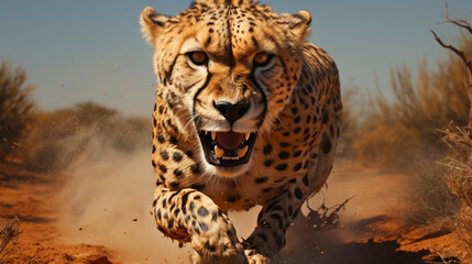 CHEETAH acinonyx jubatus. Close up profile portrait of cheetah (Acinonyx jubatus). generative ai
