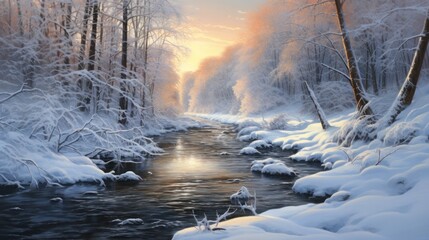 Fototapeta premium a river running through a forest filled with lots of trees and a forest filled with lots of trees and lots of trees.