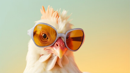 A cool Easter baby chick chicken bird cartoon character in sunglasses or shades. generative ai - obrazy, fototapety, plakaty