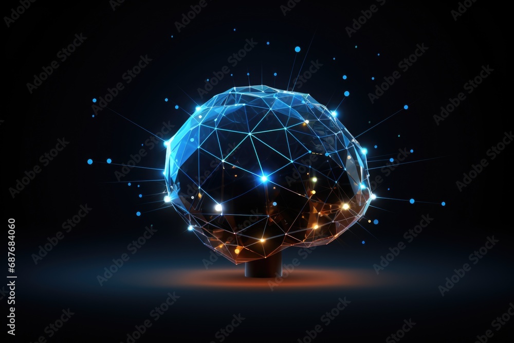 Poster a sphere with glowing lines and dots on a dark background. this abstract image can be used for vario