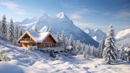 Fototapeta premium a snow covered mountain with trees in the background and a snow covered mountain in the foreground and a snow covered mountain in the background.