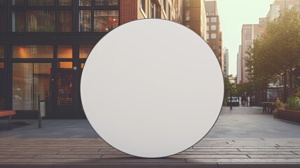 a rounded blank company sign mockup placed outdoors, a space for adding a company sign or logo.