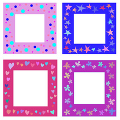 Set of colorful square vector frames with patterns on a white background