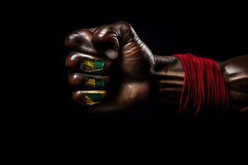 Fototapeta na wymiar Black hand clenched into a fist. African American History or Black History Month concept