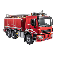 A Fire Engine Truck Isolated Representing Emergency Response and Bravery. Isolated on a Transparent Background. Cutout PNG.