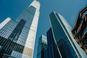 Fototapeta premium New York, USA - Aug 3th, 2022: skyscrapers nearby Hudson Yards Vessel