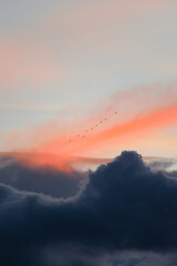 Atardecer escénico con una flotilla de aviones