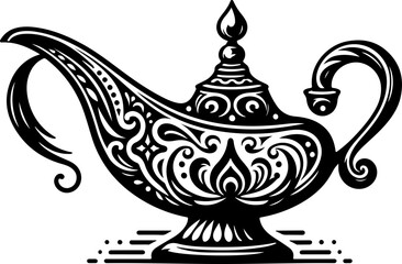 Enchanted Genie Lamp Vector Illustration, Aladdin lamp