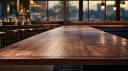 Wooden table in the resturant UHD wallpaper