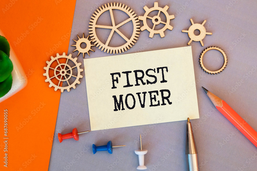 Poster text first mover on the short note texture background