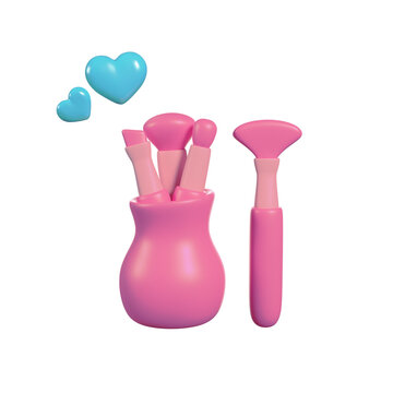 Make up Pink Brushes 3D render illustration