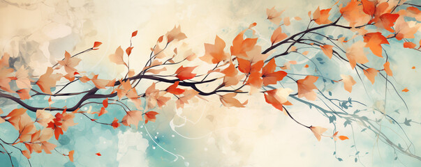 abstract vintage texture background with leaves on a tree branch. ai generative