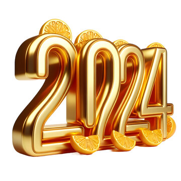 2024 bold letters 3d-illustration golden symbol 