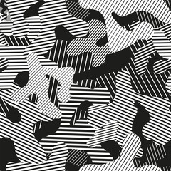 Seamless black and white vector background imitating camouflage fabric