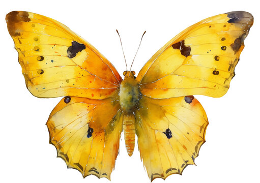Watercolor illustration of a yellow butterfly . Ai generated. Transparent background, png.