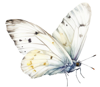 Watercolor illustration of a white butterfly . Ai generated. Transparent background, png.