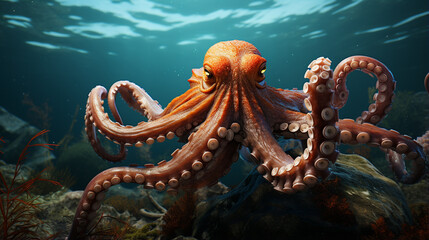selective image of Common octopus, Wildlife animal. generative ai - obrazy, fototapety, plakaty