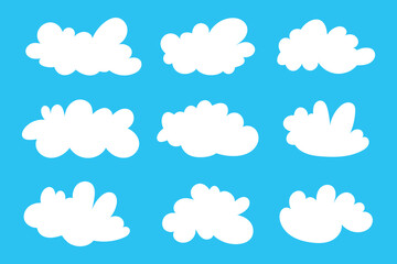 Set of cartoon cloud in a flat design. White cloud collection. Many white clouds for design, symbol or logo. abstract outline and filled vector sign
