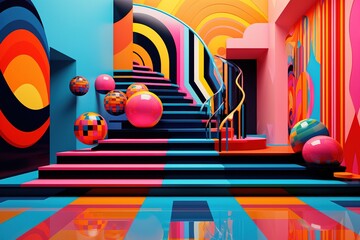colorful pop art room style with stairs