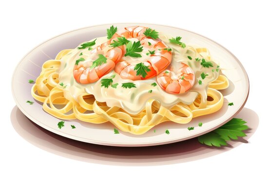 Shrimp Alfredo Pasta icon on white background 