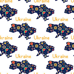 Naklejka premium Vector Illustration Ukraine pattern, map, flowers