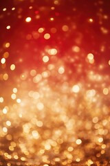 Obraz premium Red and golden sparkling glitter bokeh background. Holiday lights. Abstract defocused header. Wide screen wallpaper.