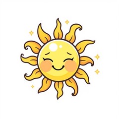 Cute sun flat illustrations. Yellow childish sunny emoticons collection. Smiling sun with sunbeams cartoon character isolated on white background. T shirt print design element.